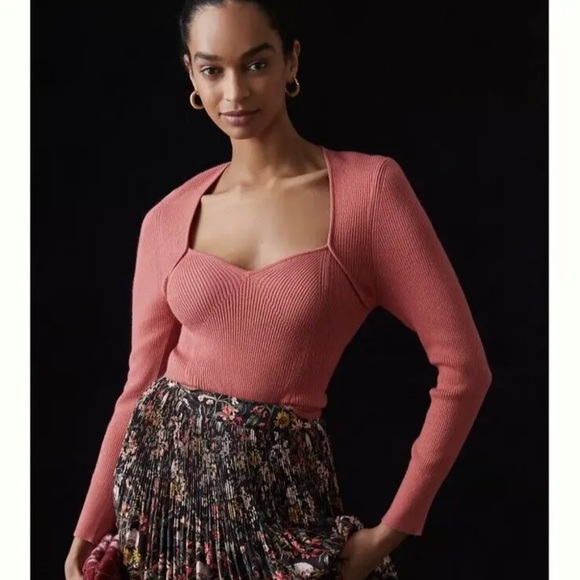 Pilcro and the Letterpress Sweaters - $98 NEW Anthropologie pilcro  Square Neck Cropped-Bustier Sweater XXS Rose
